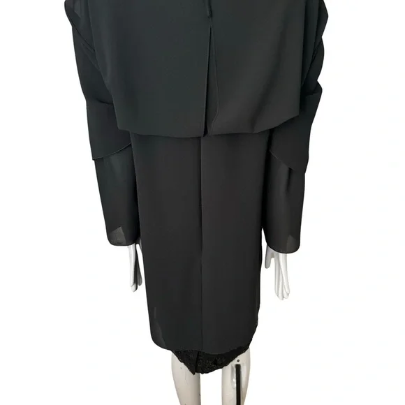 CATTIVA Vintage Crepe Embellished Black Formal Dress Long Sleeve - Picture 11 of 15